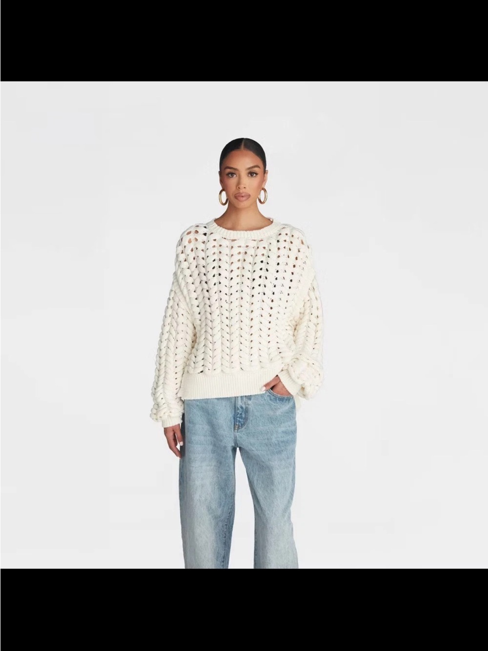 NWT KBB by Kahlana Target Cream Chunky Cable Knit Open Stitch Sweater S